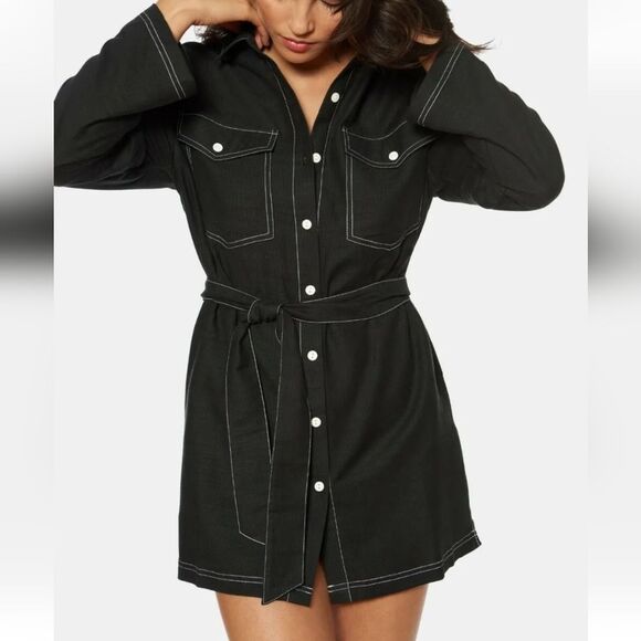 Dolce Vita Swim Cover Up Size S Shirt Dress Black White Stitching Beach Cruise - Picture 2 of 14